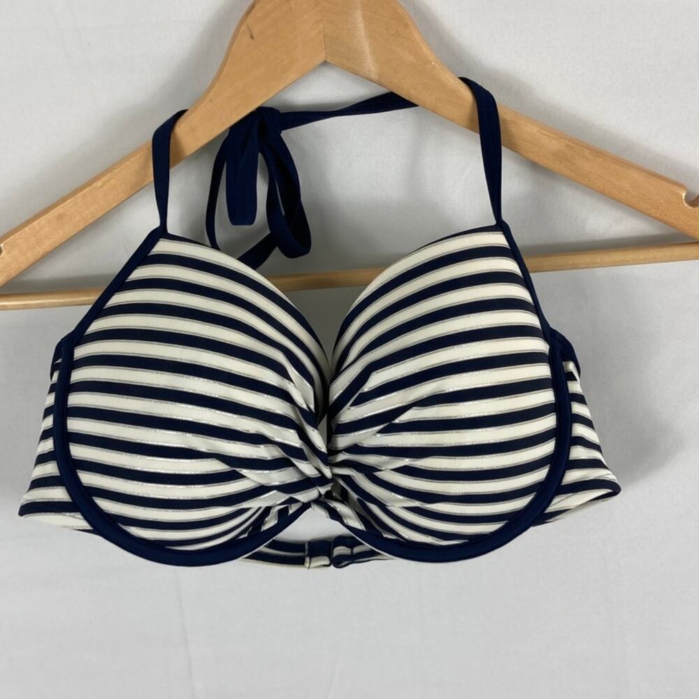 aerie Navy and White Striped Halter Bikini Top